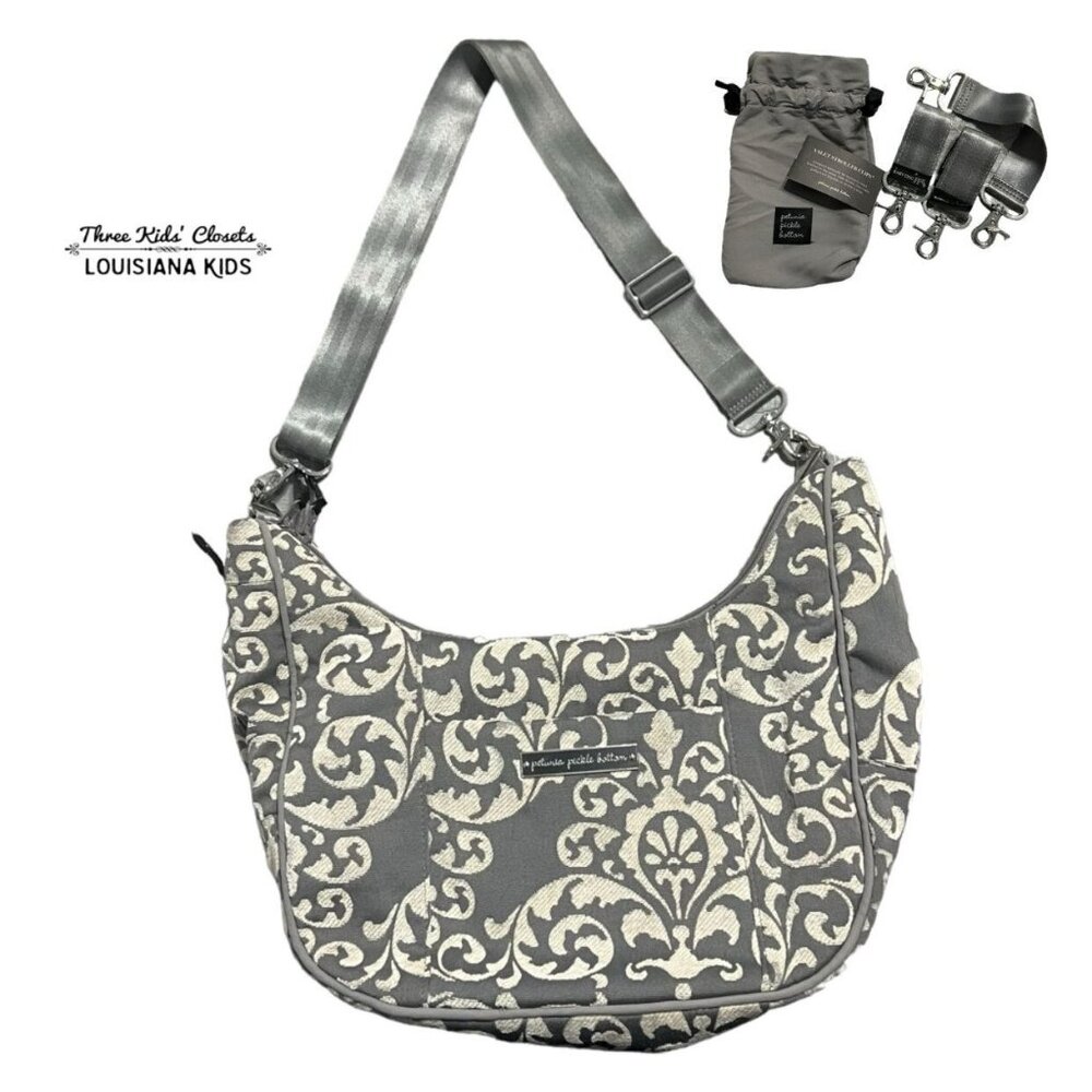 Petunia Pickle Bottom Earl Grey Touring Tote + Valet Stroller Clips Bundle